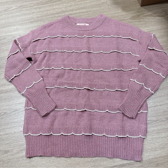 Mazik Sweaters - Mazik pink and white ruffled long sleeve sweate